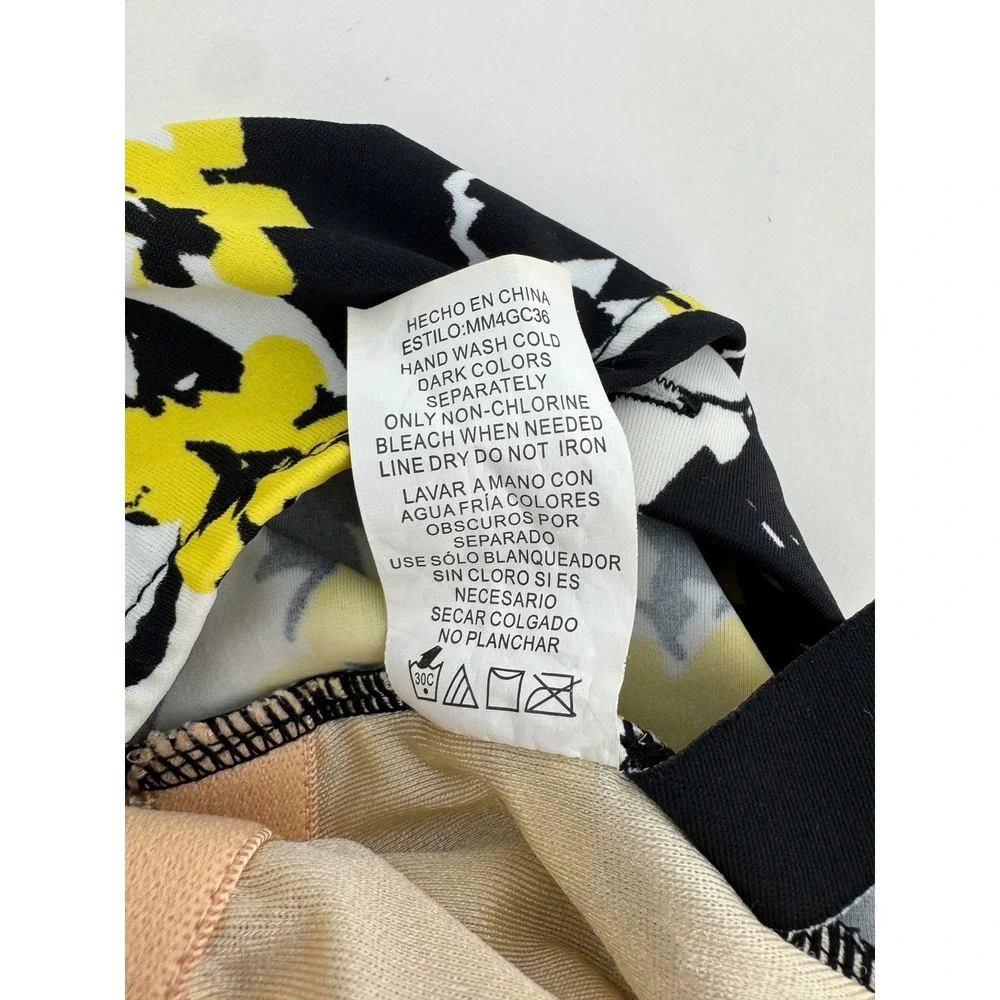 Maxine of Hollywood Womens Sz 16 Yellow Black Floral V-Neck Faux Wrap Swimsuit
